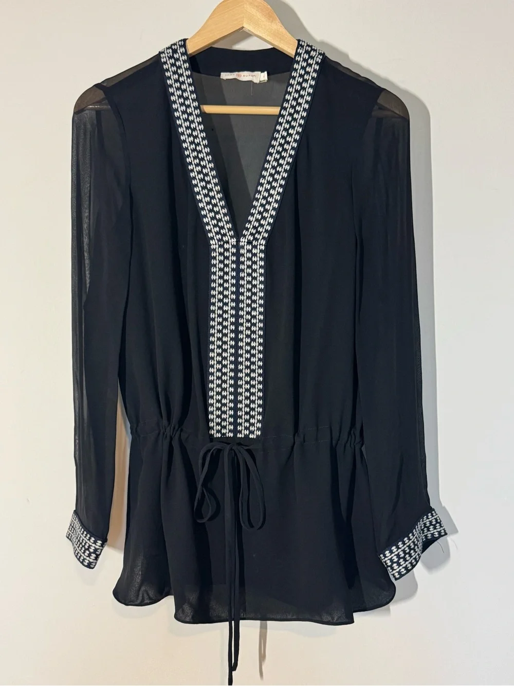 Tory Burch Silk Embellished Tunic Top Black Size 4